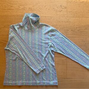Jantzen Pastel Striped Floral Turtleneck Top in Blue, Mint & Pink